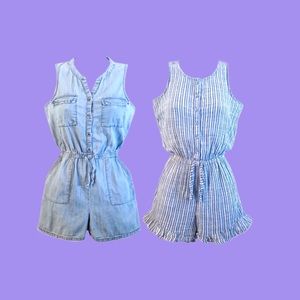 Old Navy Romper Bundle Button Up Blue + White